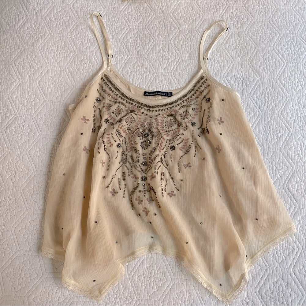 Abercrombie & Fitch Cream Beaded Tank Top